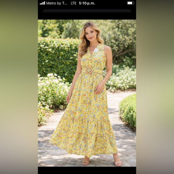 Sam Edelman Dresses & Skirts - Sam Edelman Lemon Floral Cotton Maxi Dress Belted NWT Size L